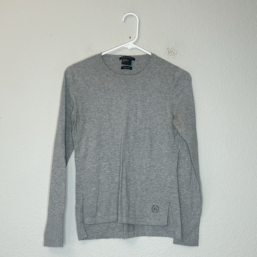 Armani Exchange Cotton Cashmere High Low Round Neck Gray Sweater Size S Fits XS